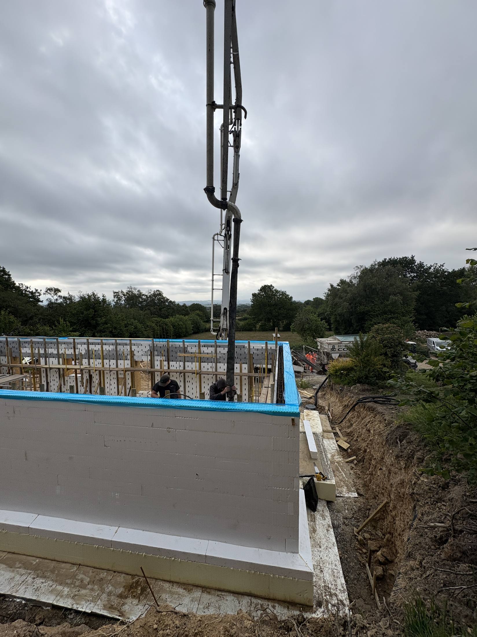 Line pump filling an ICF basement wall